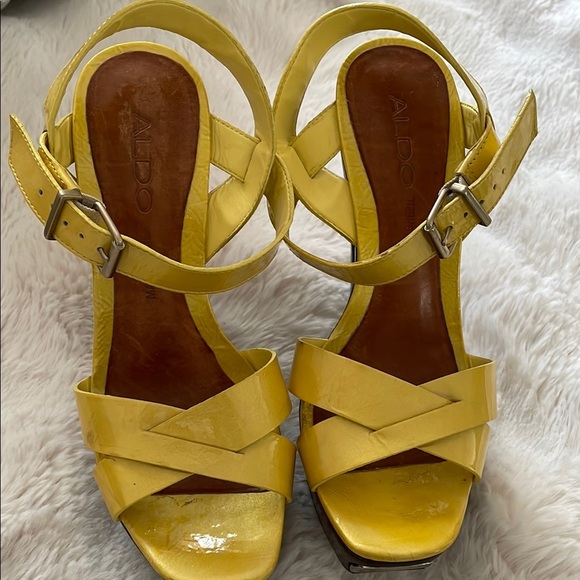 Aldo Yellow Criss-Cross Heels with Platform - Picture 1 of 8